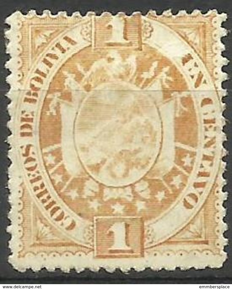 Bolivia -  1897 Coat Of Arms 1c Thick Paper MH*  Sc 40 - Bolivia