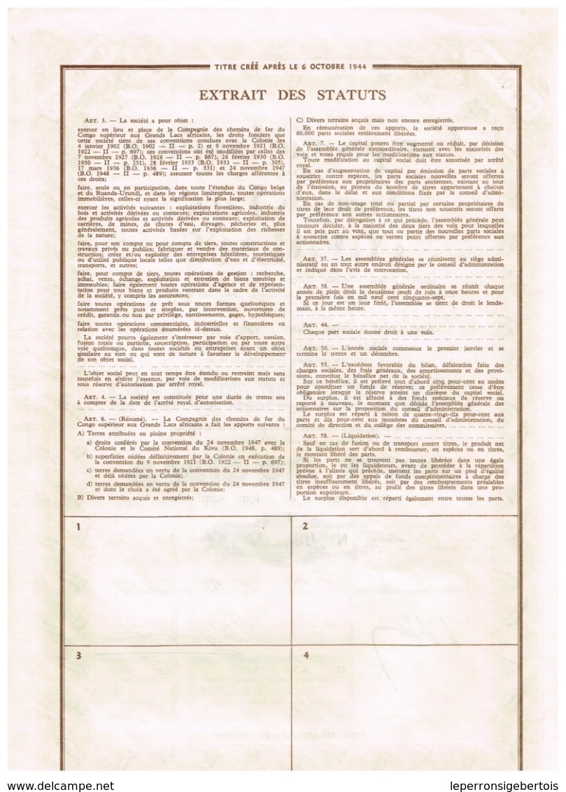 Titre Ancien - Compagnie Foncière Des Grands Lacs "COFOLACS"  - Titre De 1956 - Afrika