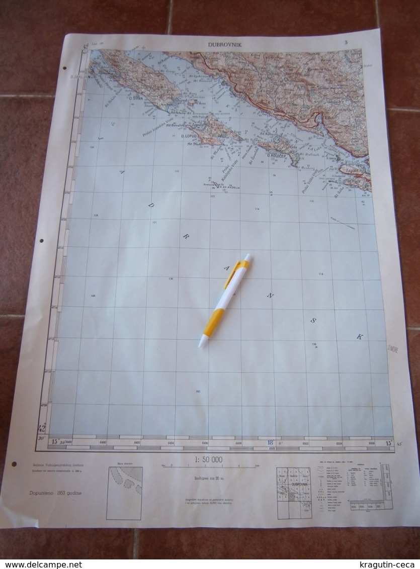 1956 DUBROVNIK CROATIA ADRIATIC SEA JNA YUGOSLAVIA ARMY MAP MILITARY CHART PLAN Lopud šipan KOLOČEP OSIJNIK Orašac - Cartes Topographiques