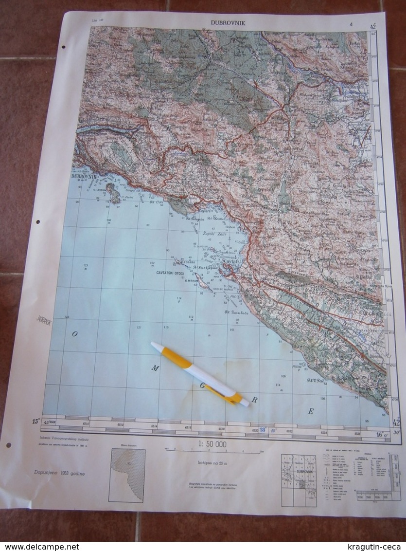 1953 DUBROVNIK CROATIA ADRIATIC SEA JNA YUGOSLAVIA ARMY MAP MILITARY CHART PLAN GOMILJANI PRIDVORCI MOSTAĆI ZASAD MIONIĆ - Cartes Topographiques