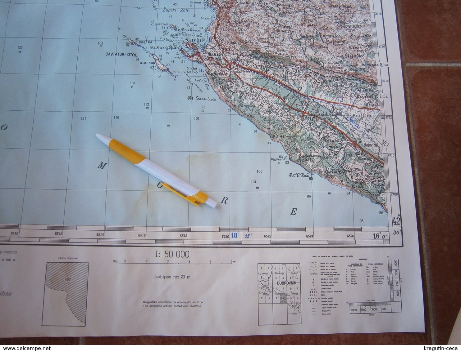 1953 DUBROVNIK CROATIA ADRIATIC SEA JNA YUGOSLAVIA ARMY MAP MILITARY CHART PLAN GOMILJANI PRIDVORCI MOSTAĆI ZASAD MIONIĆ - Cartes Topographiques