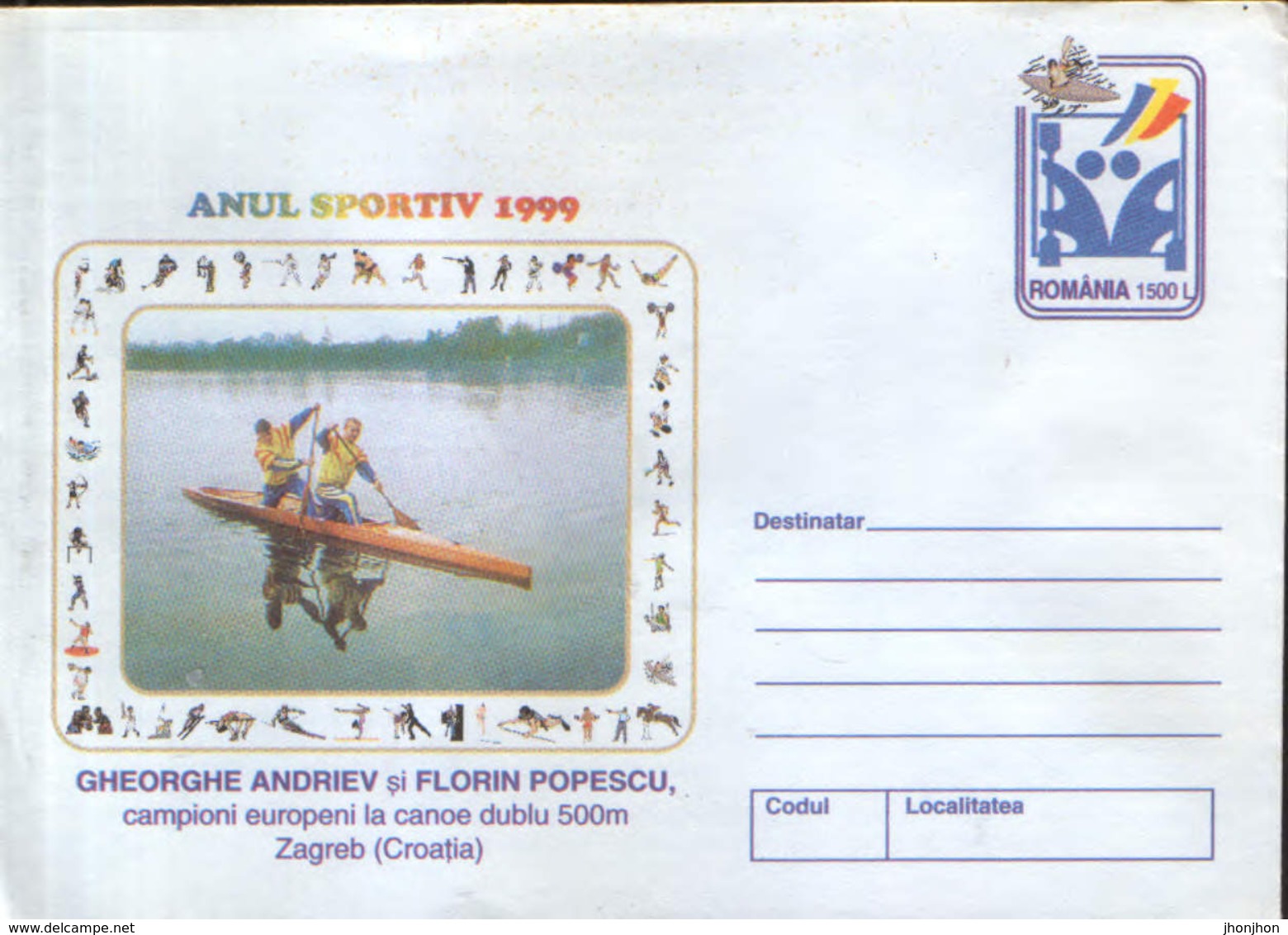Romania - Postal Stationery Cover Unused 1999-Gh.Andriev And F.Popescu European Champions In The Double Canoe 500 Meters - Kanu