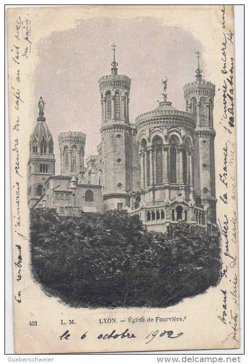 100/69 - CPA LYON - Eglise De Fourvière - BEL AFFRANCHISSEMENT TYPES SAGE ET BLANC Expédiée En Alsace - 1900-29 Blanc