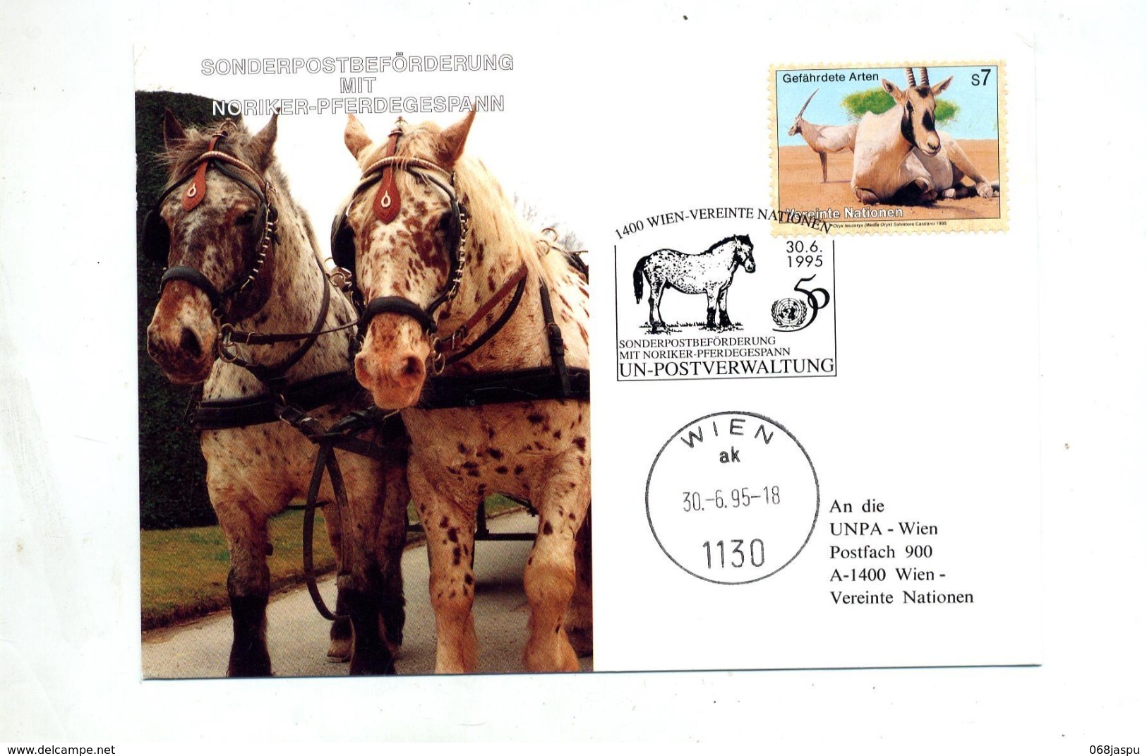 Carte Cachet Wien Un Poste Sur Antilope  Theme Cheval - Lettres & Documents