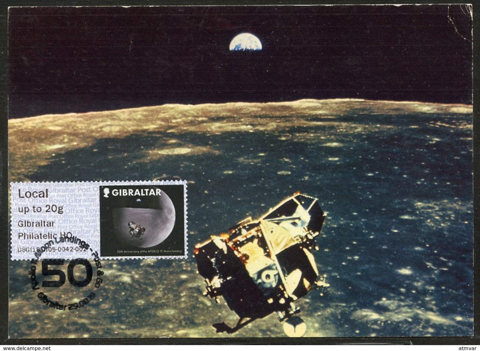 GIBRALTAR (2019). Carte Maximum Card - ATM Post & Go - 50th Anniversary APOLLO 11 XI Moon Landing 1969, Lune, Luna - Gibraltar