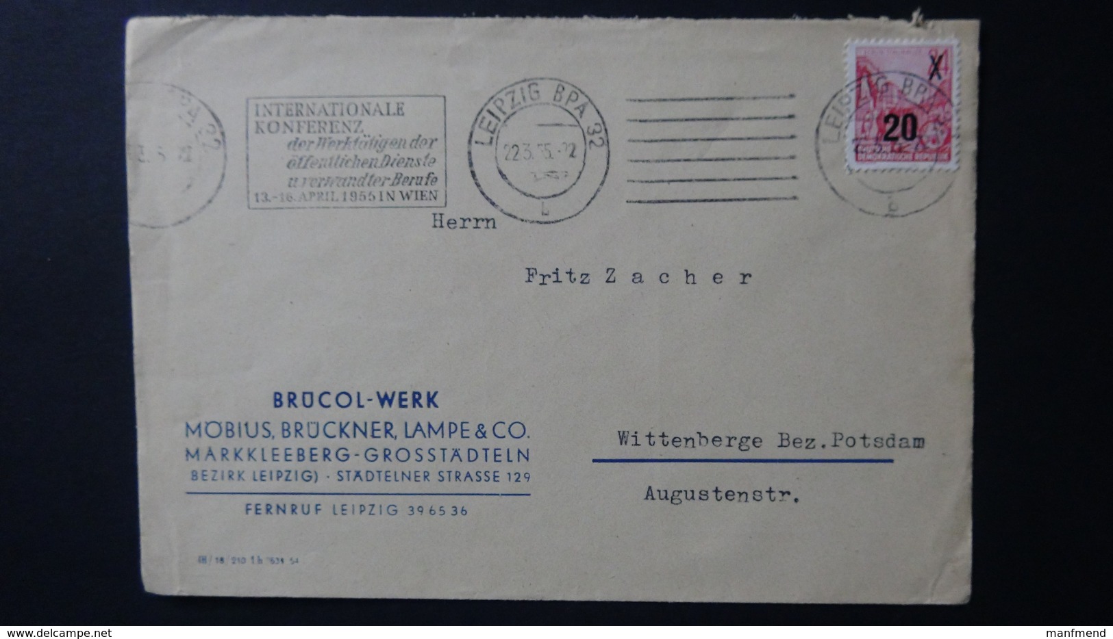 Germany - DDR - 1954 - Mi:DD 439aIgXI, Sn:DD 220, Yt:DD 180 On Envelope - SST - Look Scan - Briefe U. Dokumente