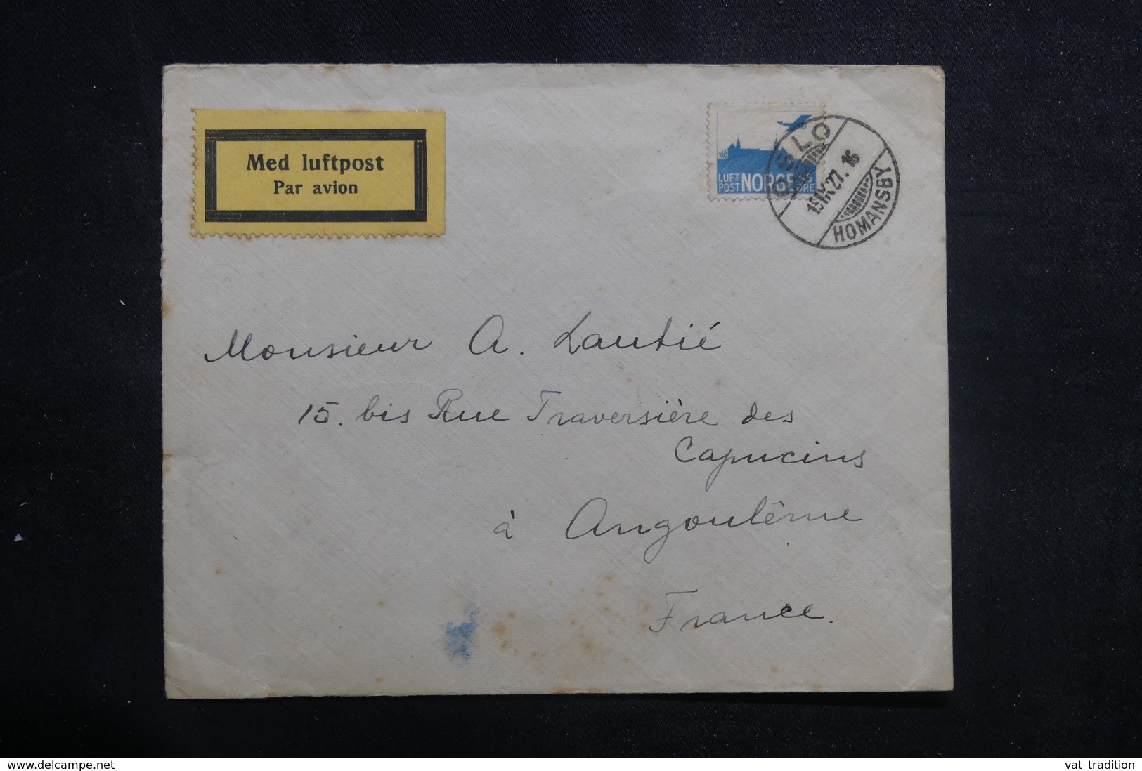 NORVÈGE - Enveloppe De Oslo Pour La France Par Avion En 1927, Affranchissement Plaisant - L 42049 - Lettres & Documents