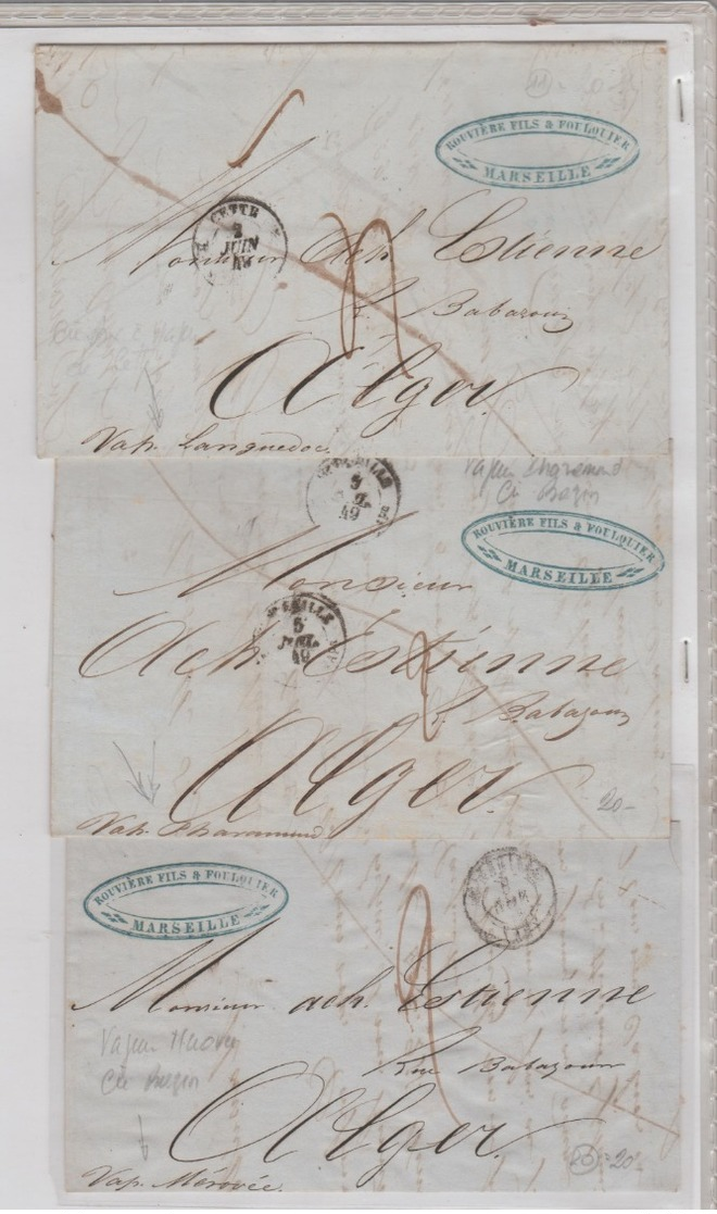 MARQUES Manuscrites: Vapeur LANGUEDOC, PHARAMON & MEROVEE / 3 LAC De 1849 TB - Posta Marittima