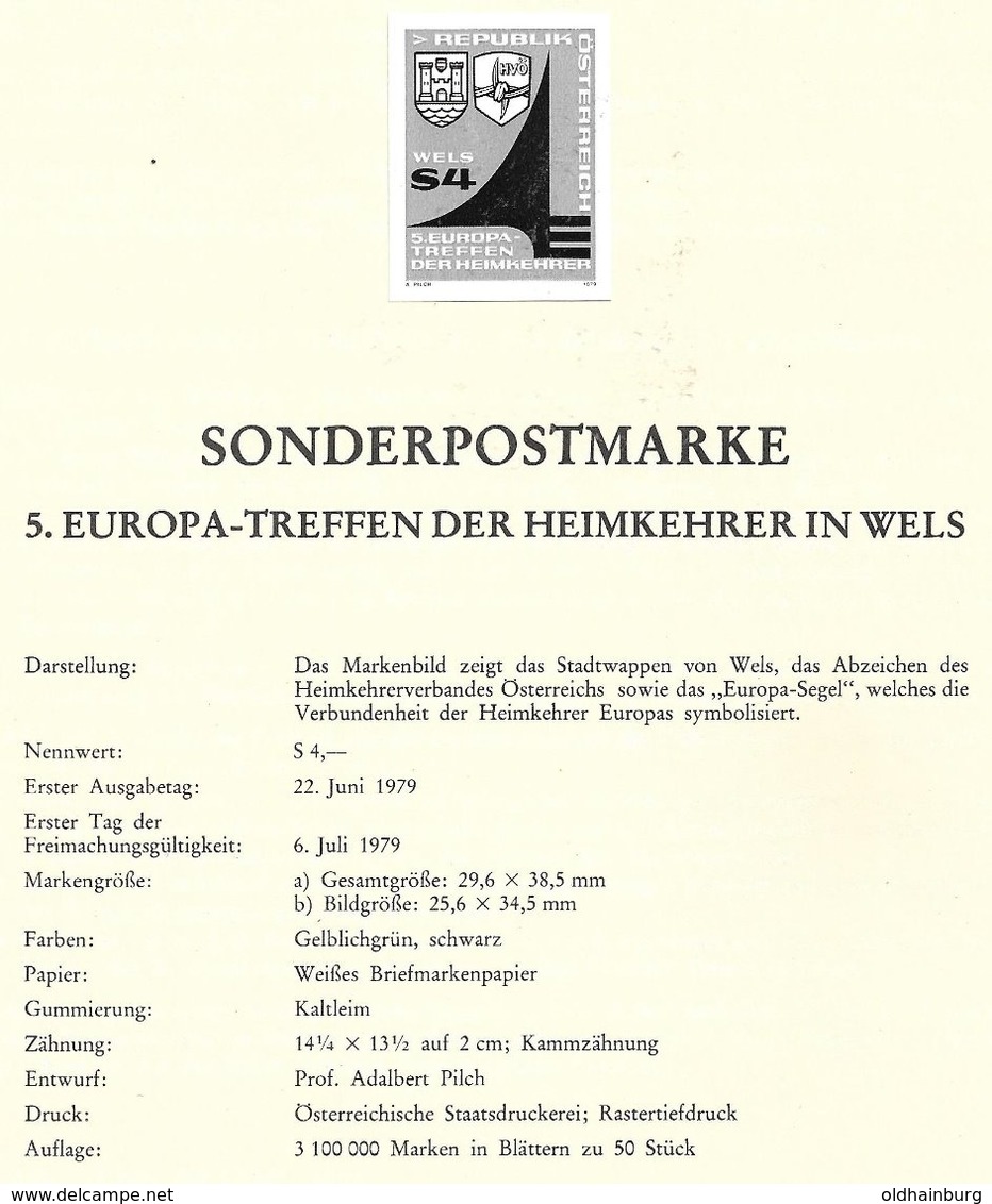 1673w: Europa- Mitläufer Europa- Segel Heimkehrerverband 1979, Schwarzdruck+ Belege+ Briefmarken **/o - 1979