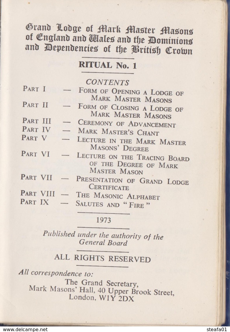 Vrijmetselarij, Franc Maçonnerie,Grand Lodge Of Mark Master Masons, Of England, Wales, Mark Ritual, TOP COLLECTORS!!!! - Spirituality