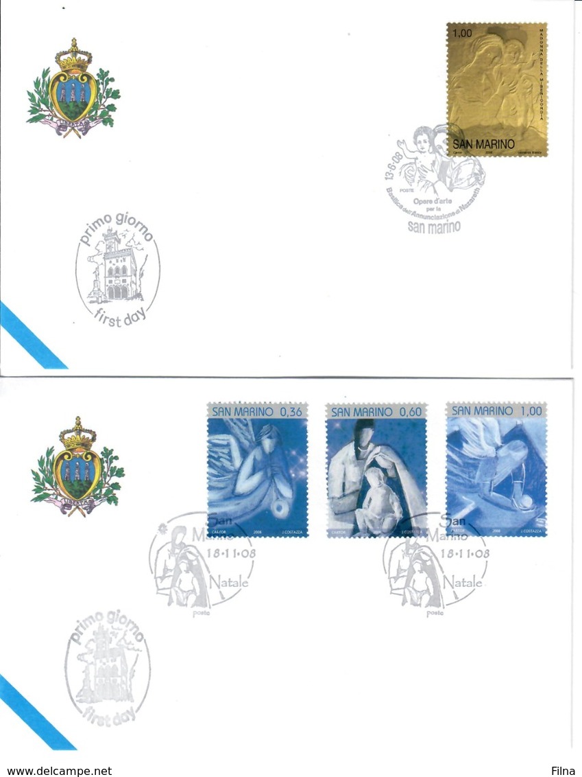 SAN MARINO 2008 - BASSORILIEVO  E NATALE -  2 FDC - FDC