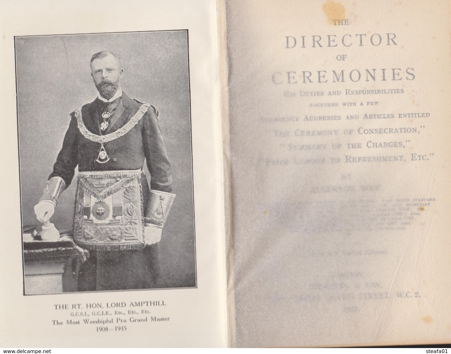 Vrijmetselarij, Franc-Maçonnerie, Director Of Ceremonies, Duties And Responsibilities, 1932, COLLECTORS!!!! - Spirituality