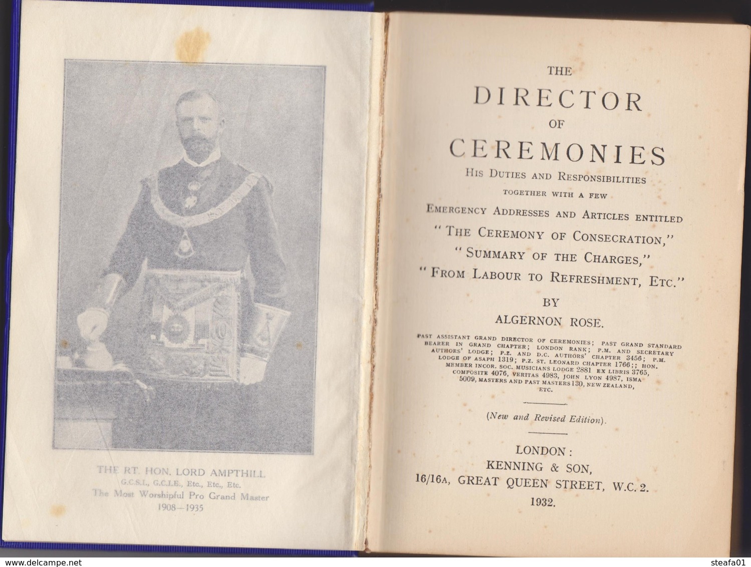 Vrijmetselarij, Franc-Maçonnerie, Director Of Ceremonies, Duties And Responsibilities, 1932, COLLECTORS!!!! - Spirituality