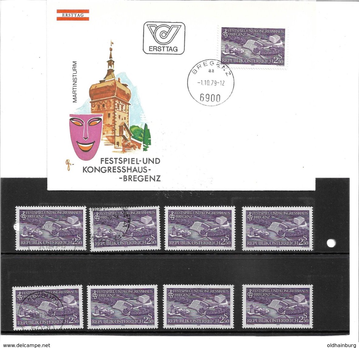 1673o: Österreich 1979, Kongreßhaus Bregenz, Schwarzdruck+ Belege+ Marken **/o 2 Scans - Bregenz
