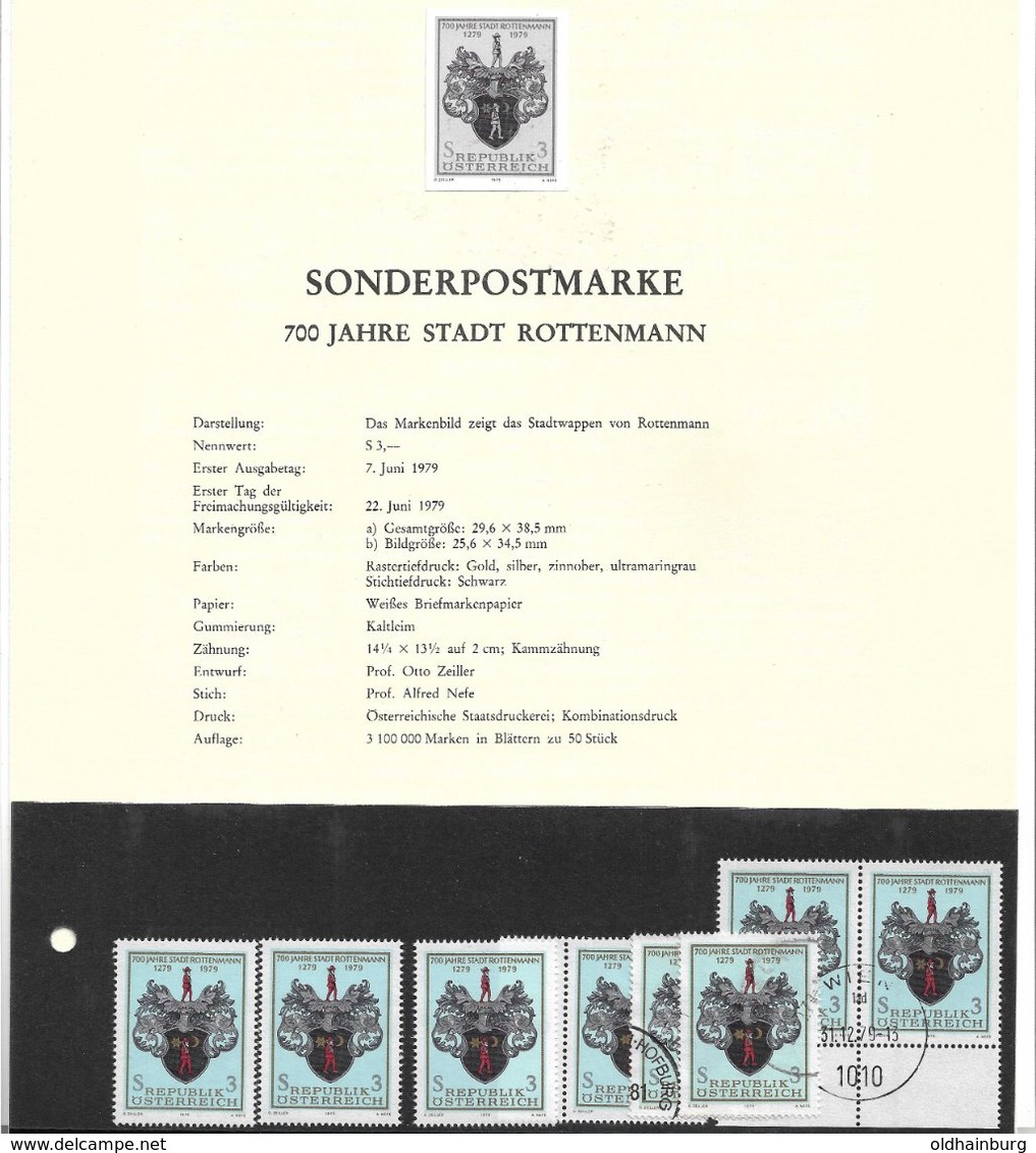 1673y: Österreich 1979, 700 Jahre Stadt Rottenmann, Schwarzdruck+ Marken **/o - Rottenmann