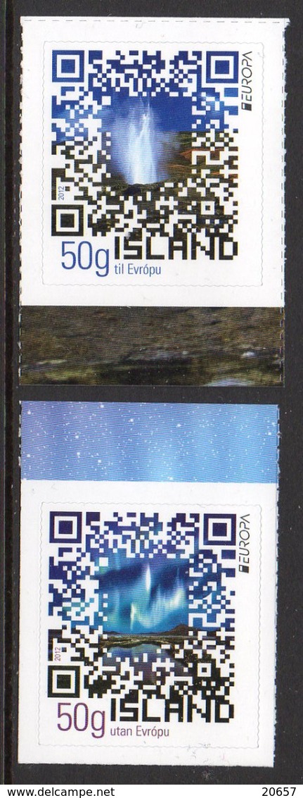 Island Islande 1288/89 Europa, Geyser, Aurore Boréale , Code QR - 2012