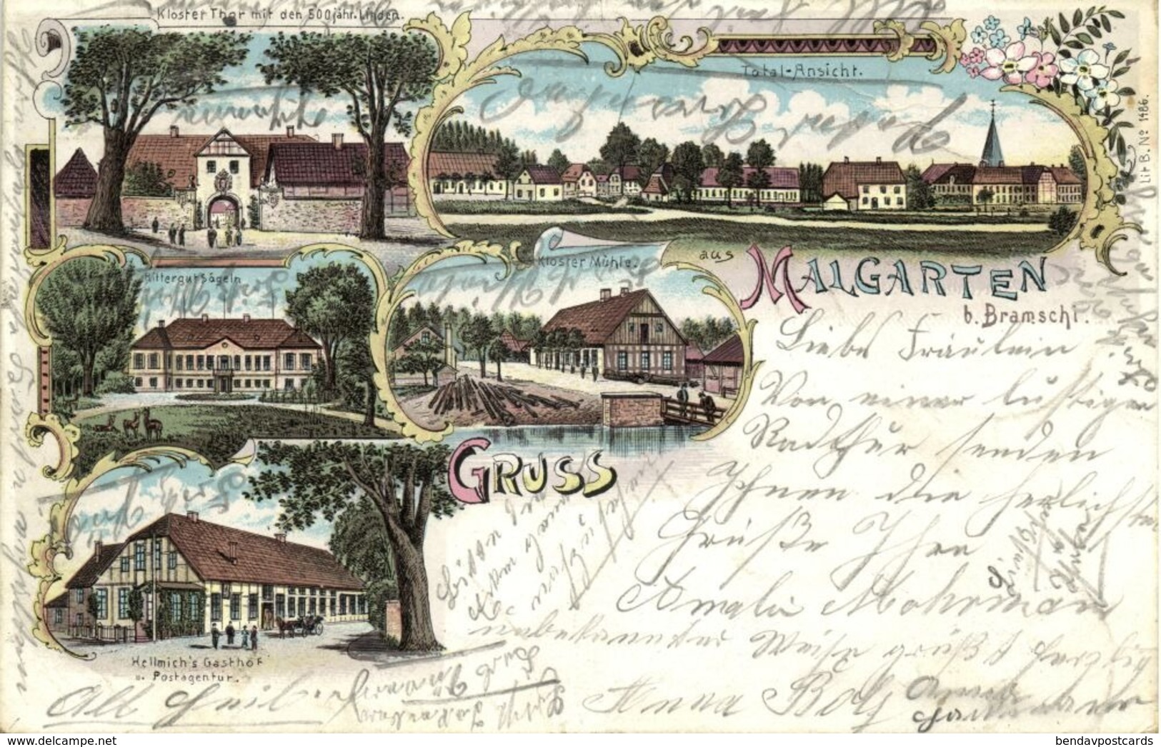 MALGARTEN Bei Bramsche, Mehrbildkarte, Gasthof, Post, Kloster (1899) Litho-AK - Bramsche