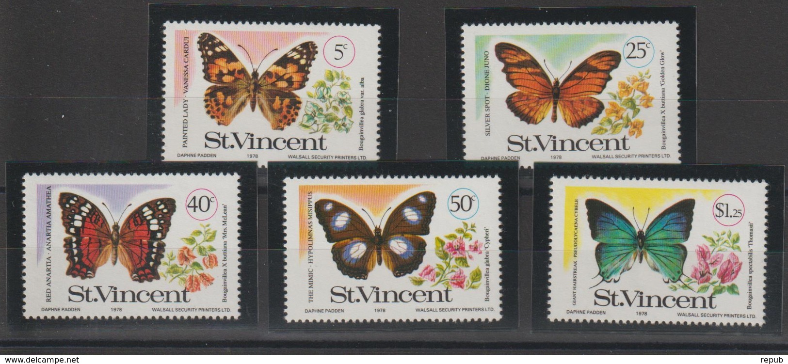 Saint Vincent 1978 Papillons Série 506-10 5 Val ** MNH - Schmetterlinge