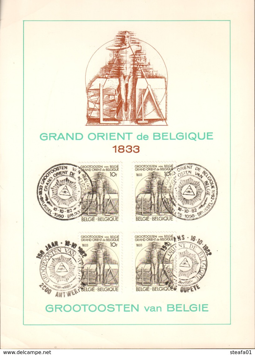 Vrijmetselarij, Franc-Maçonnerie,150 Jaar Grootoosten Van België, 150 Ans Grand Orient De Belgique, Speciale Uitgave!!!! - Cartas Commemorativas - Emisiones Comunes [HK]