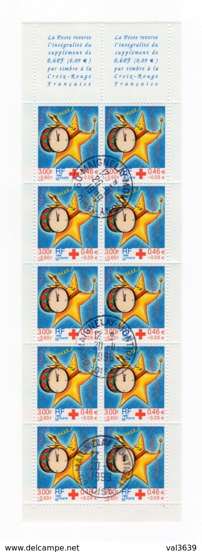 Bande Entière Carnet YT 2048 (timbres 3288a) Croix Rouge 1999 Oblitérations Du 20/11/1999 Maignelay-Montigny (60) - Rotes Kreuz