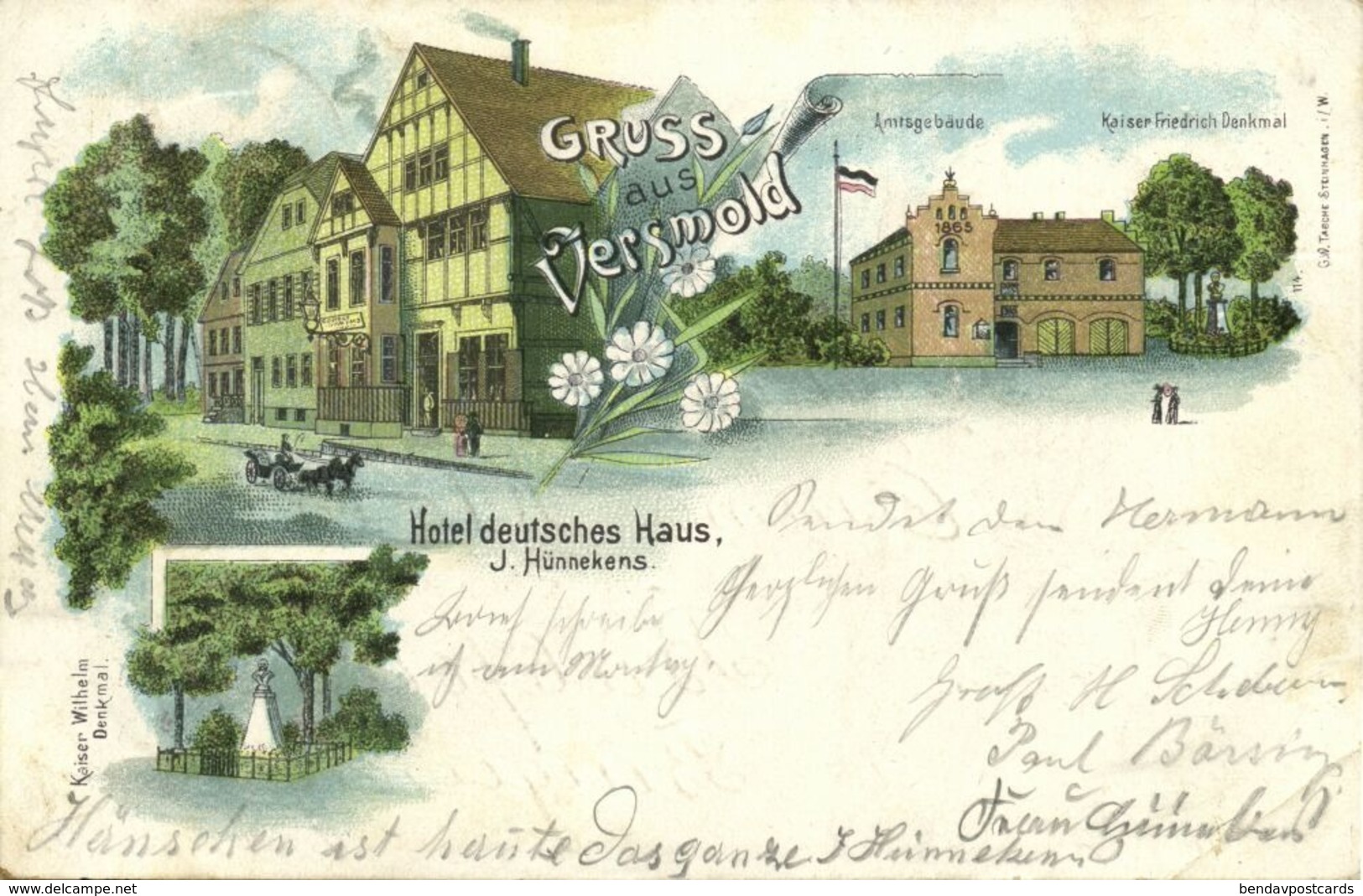 VERSMOLD, Mehrbildkarte, Hotel Deutsches Haus, J. Hünnekens (1899) Litho-AK - Versmold