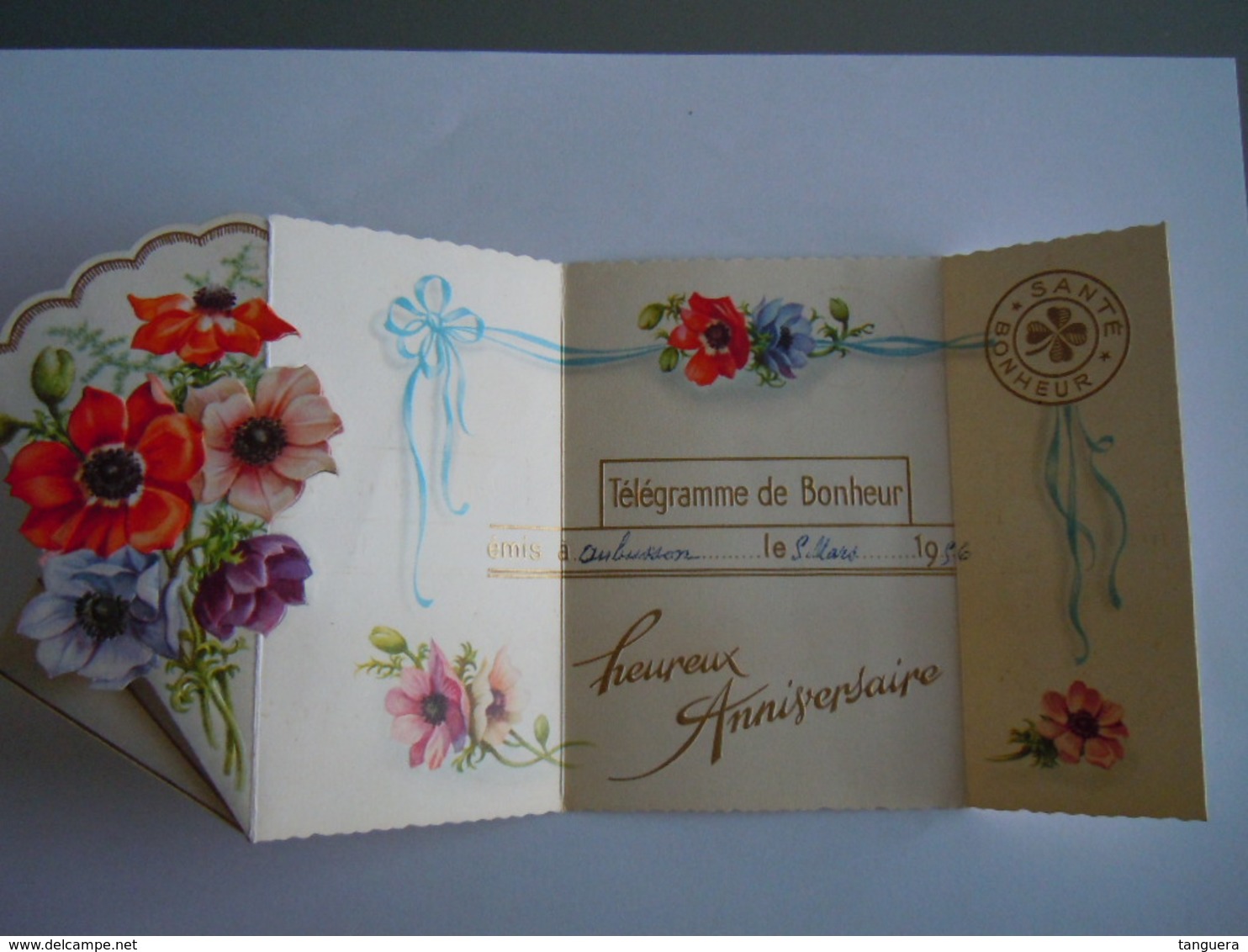 Verjaardag Anniversaire Gelukwensch Telegram Télégramme De Bonheur Anemones Aubusson 1956 France - Verjaardag