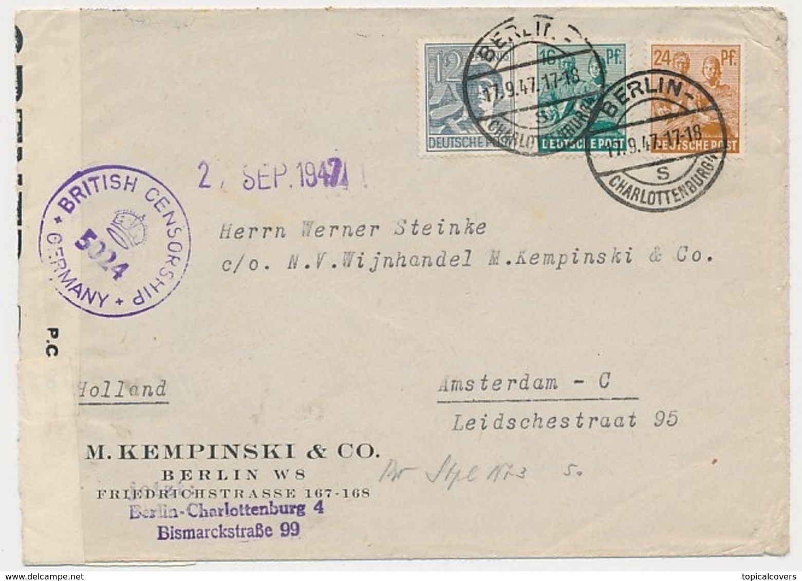 Censored Cover Germany British Zone - Netherlands 1947 - Autres & Non Classés