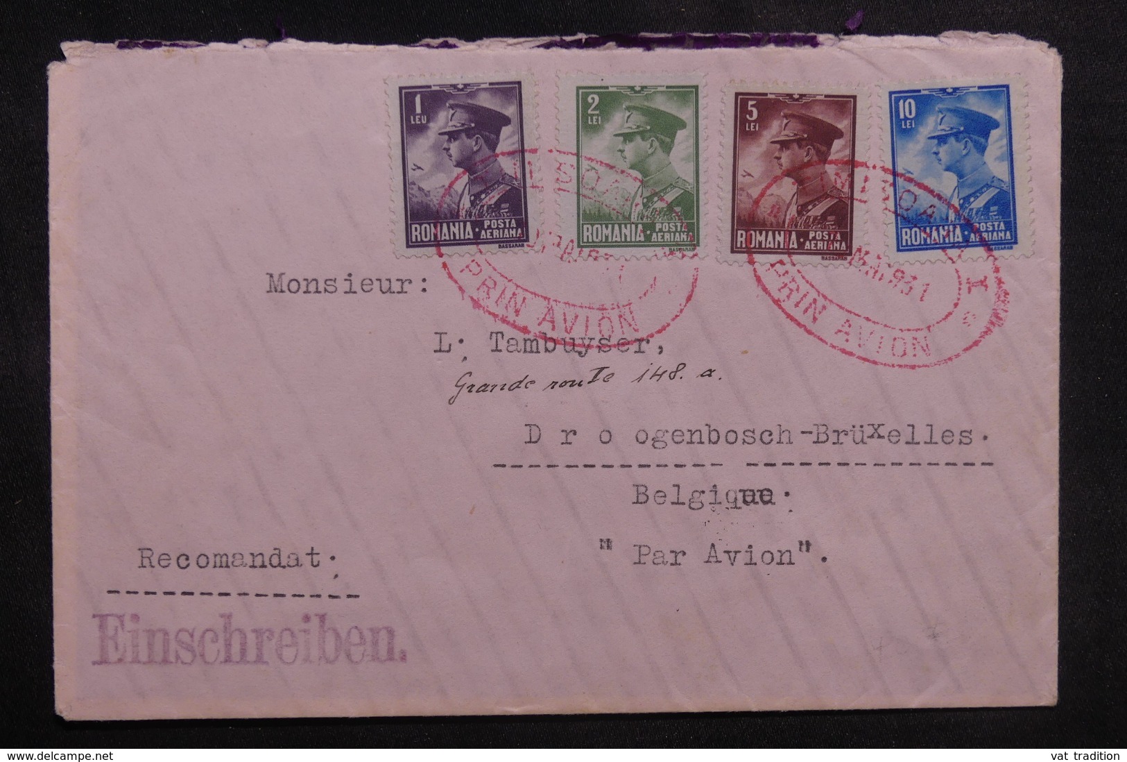 ROUMANIE - Affranchissement Plaisant Sur Enveloppe En Recommandé De Timisoara Pour Bruxelles Par Avion En 1931 - L 42137 - Briefe U. Dokumente