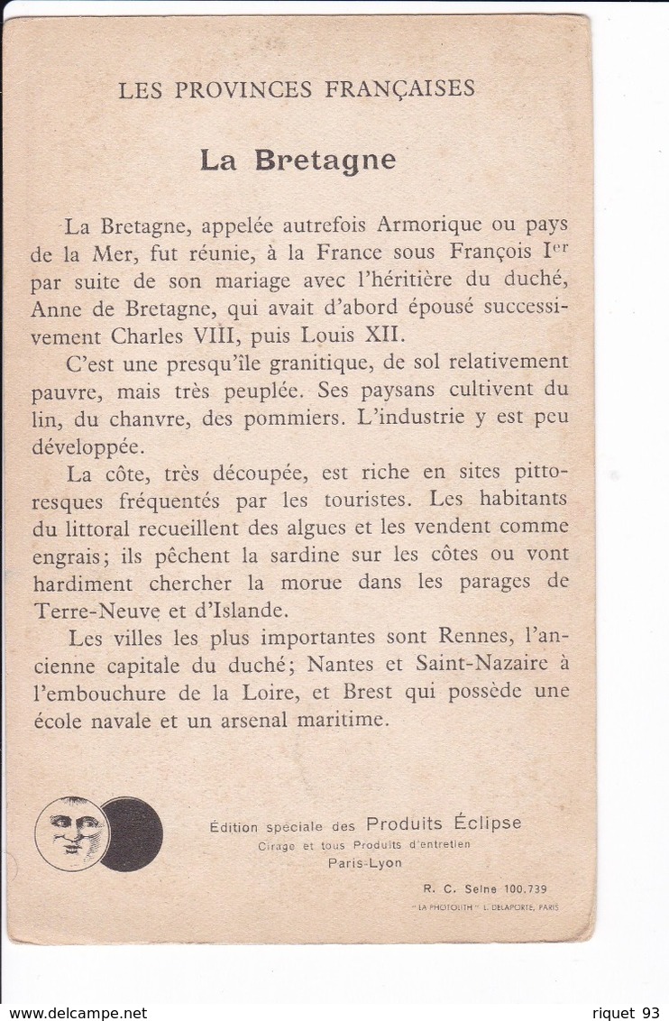 LES PROVINCES FRANÇAISES - BRETAGNE- Edition Spéciale Des Produits Eclipse. Cirage Et Tous Produits D'entretien - Autres & Non Classés