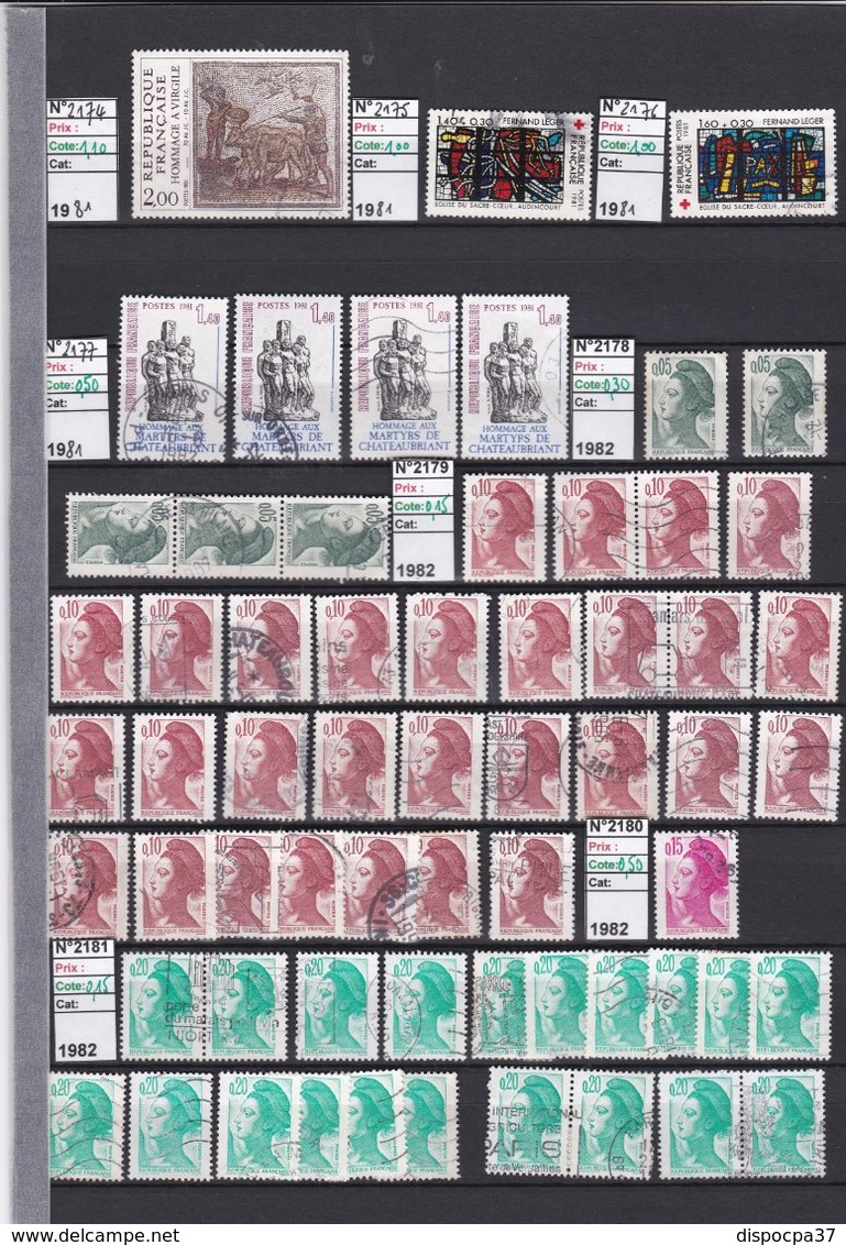 STOCK / COLLECTION TIMBRES FRANCE Oblitérés - 1981 à 1982 - REF MS  - SUR 10 PAGES Détachées - Vrac (max 999 Timbres)