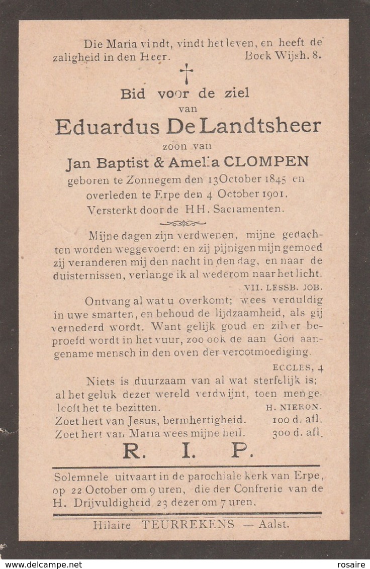 Eduardus De Landtsheer-zonnegem 1845-erpe 1901 - Devotion Images