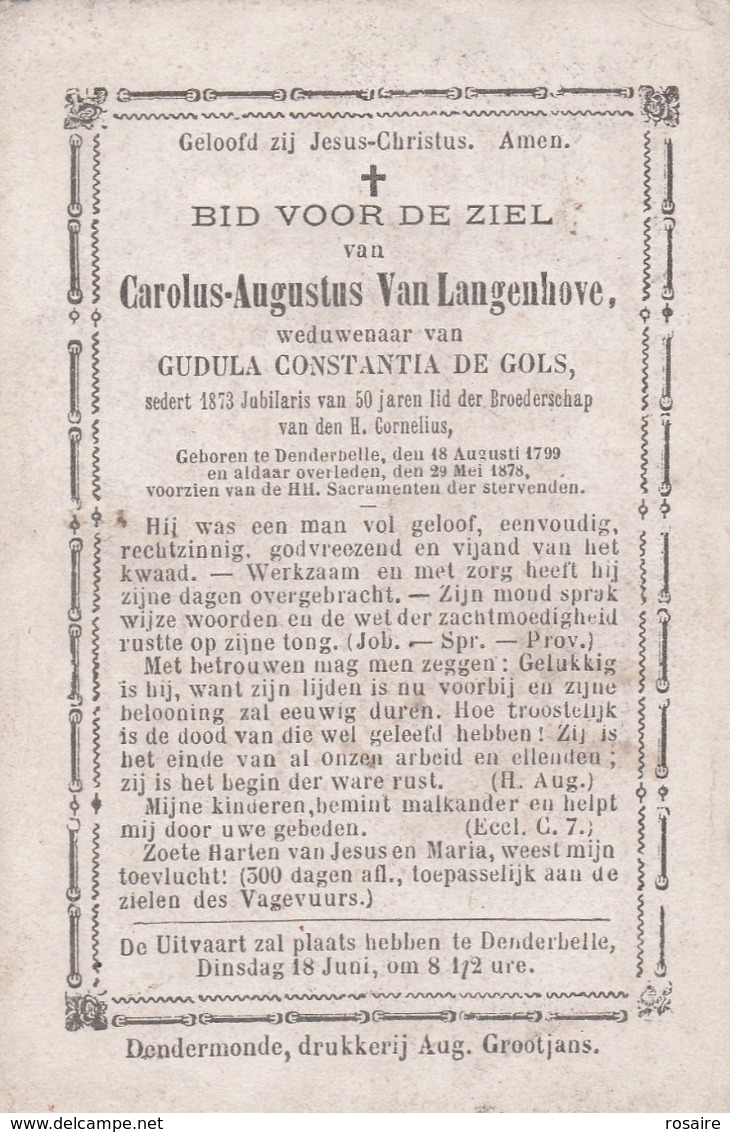 Carolus Augustus Van Langenhove-denderbelle 1799-1878 - Devotion Images