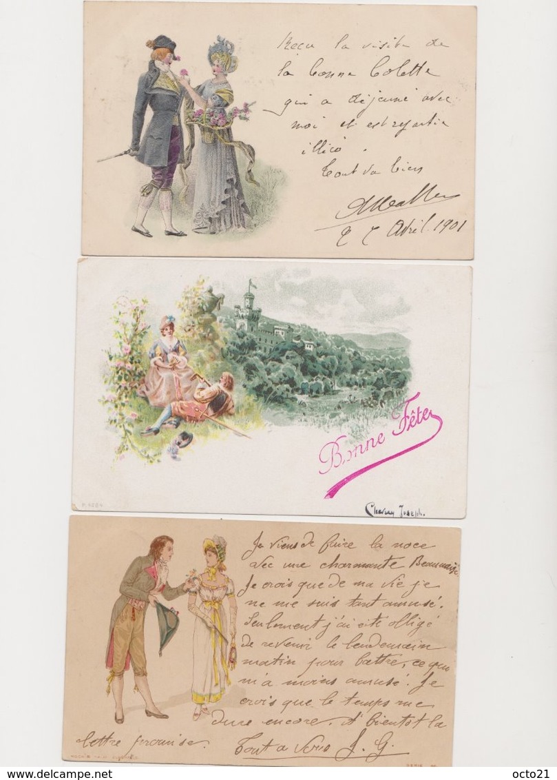 4 Cartes Fantaisie Dessinées   / Couples - Couples