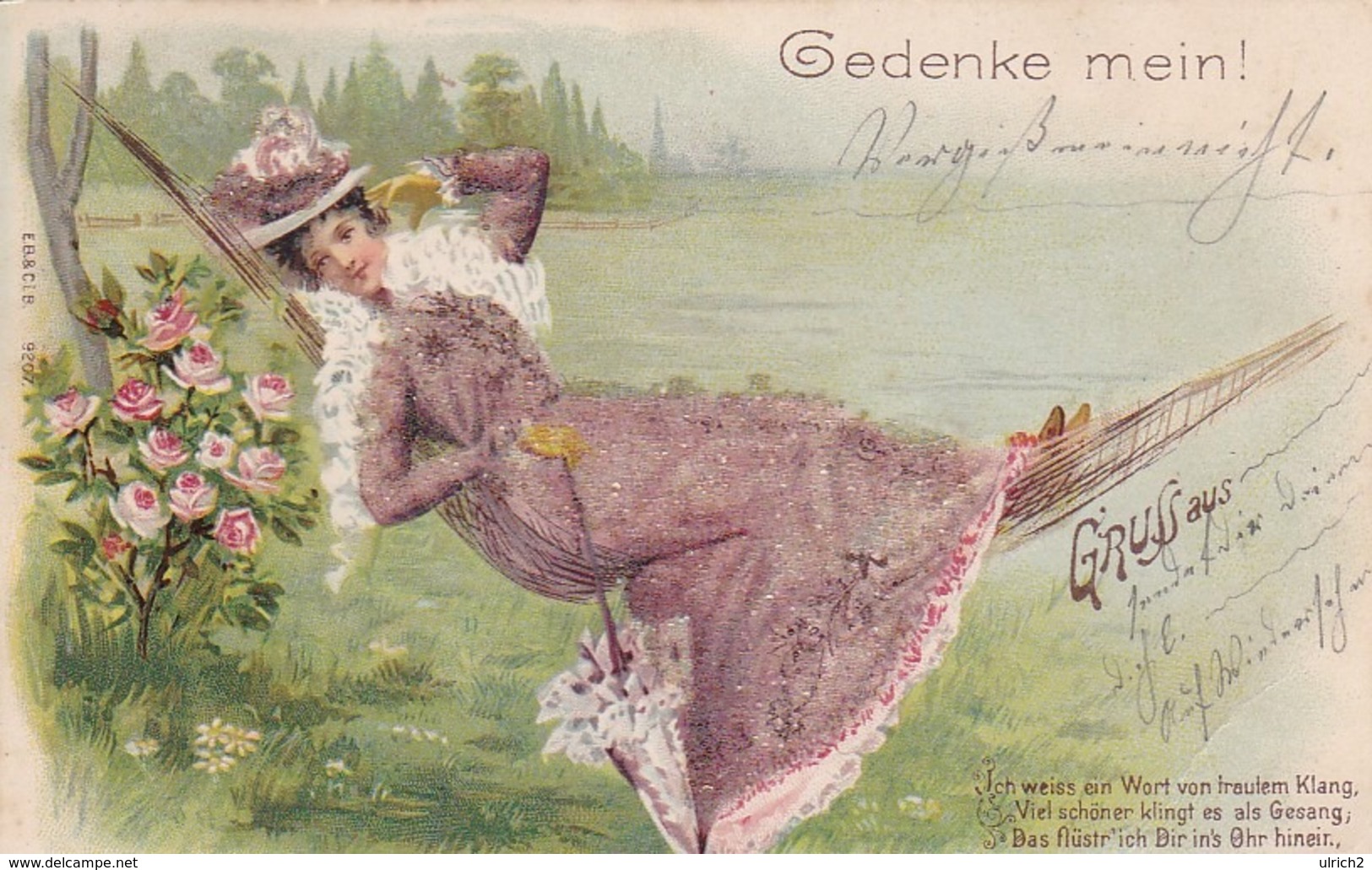 AK Frau In Hängematte - Karte Mit Glitter - Bahnpost Euskirchen-Münster - Posthilfsstelle Stotzheim - 1900 (43252) - Frauen