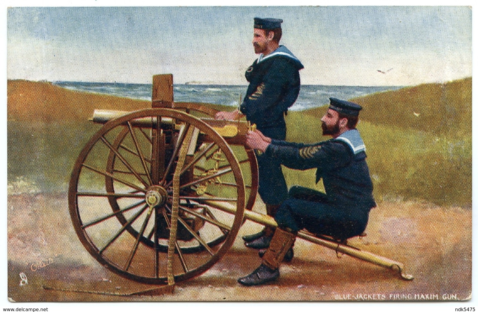 ROYAL NAVY : BLUE JACKETS FIRING MAXIM GUN (TUCK'S OILETTE) - Equipment