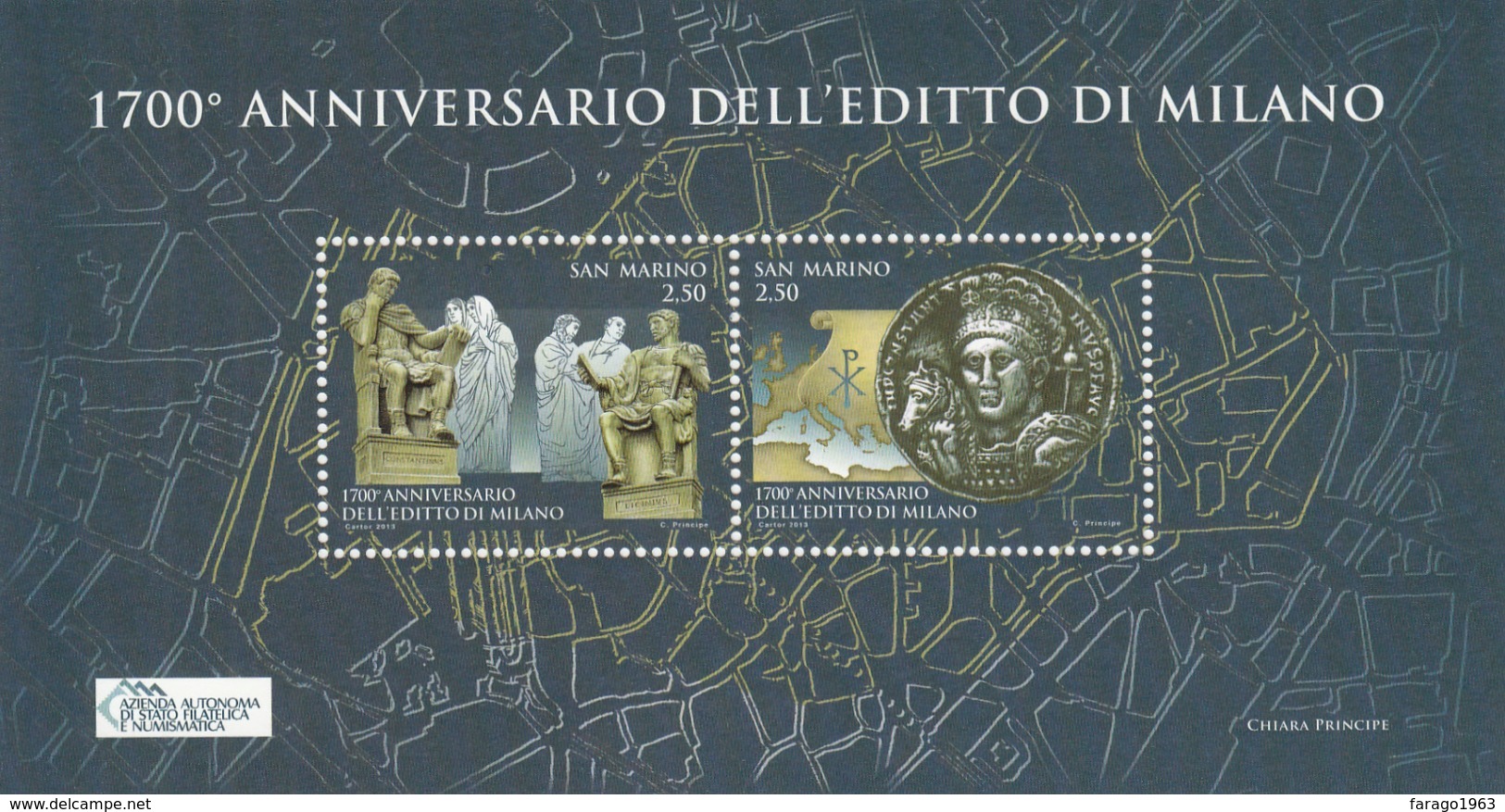 2013 San Marino Edict Of Milan Miniature Sheet Of 2 MNH @ Well BELOW Face Value - Ungebraucht