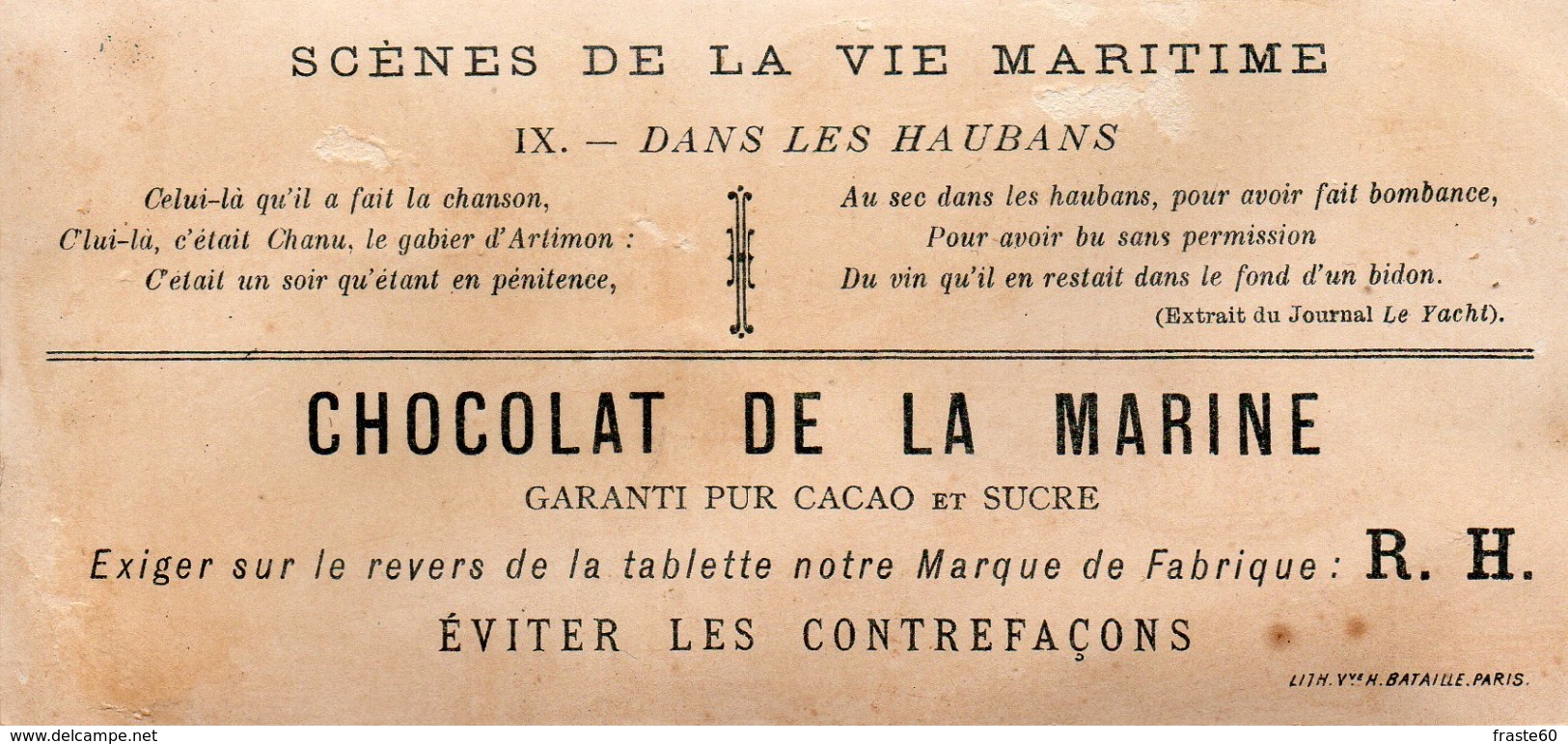 Chromo " Chocolat De La Marine " Scènes De La Vie Maritime ,dans Les Haubans - Altri & Non Classificati