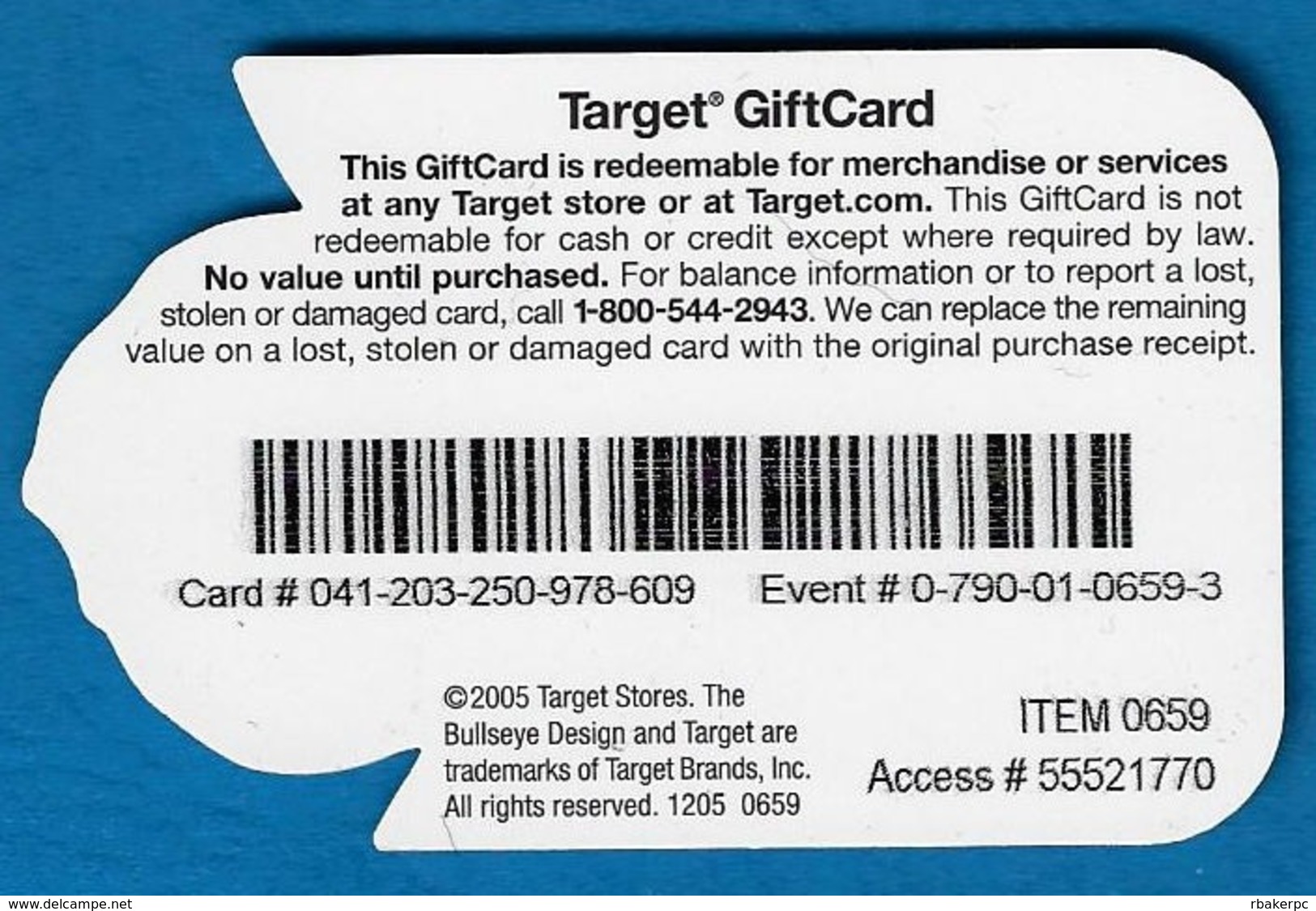 Target Gift Card - Unique Shape @2005 - Gift Cards