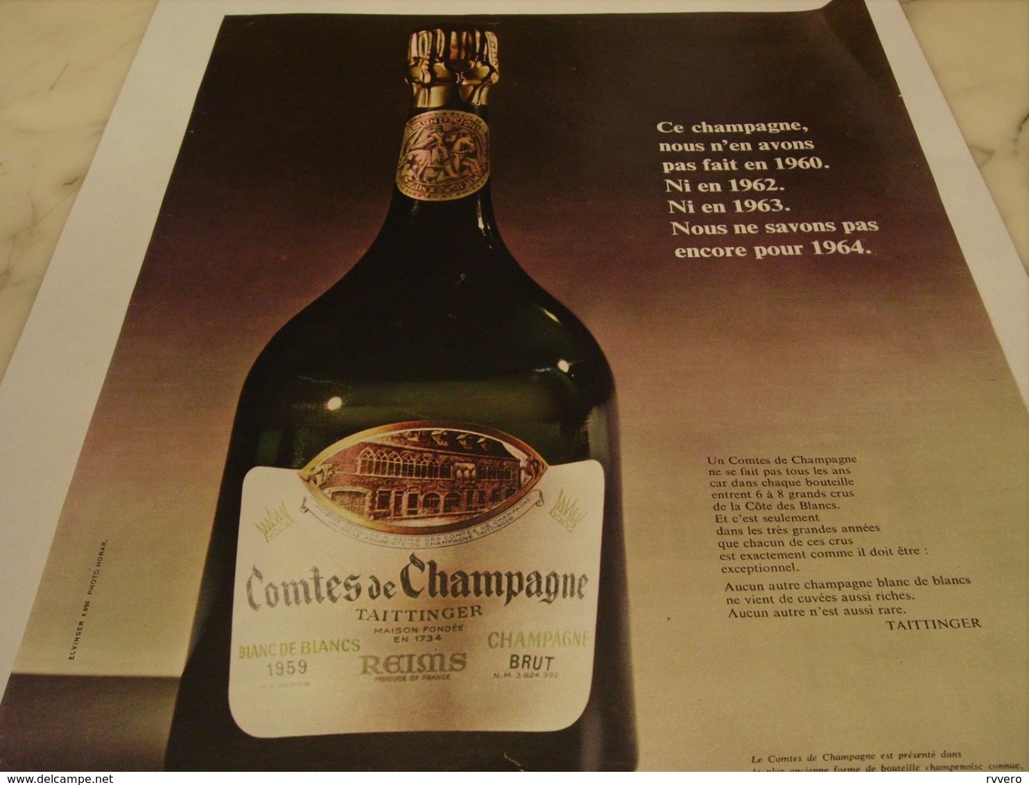 ANCIENNE PUBLICITE COMTES DE CHAMPAGNE TAITTINGER 1964 - Alkohol