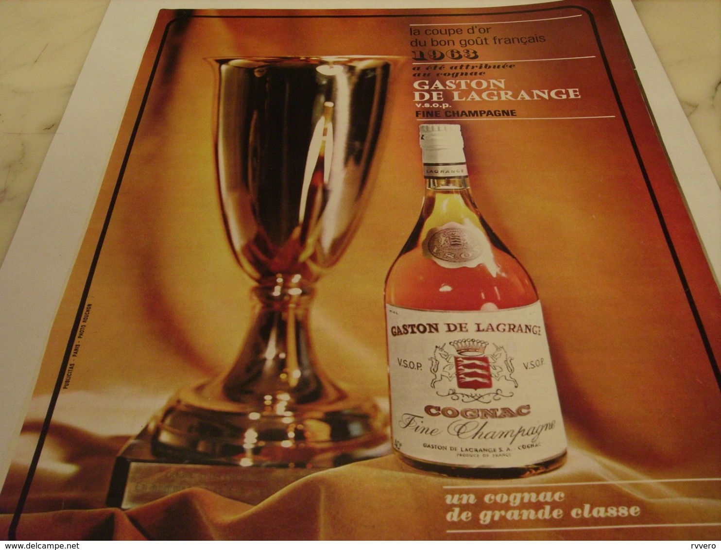 ANCIENNE PUBLICITE COUPE D OR COGNAC GASTON DE LAGRANGE 1964 - Alcools