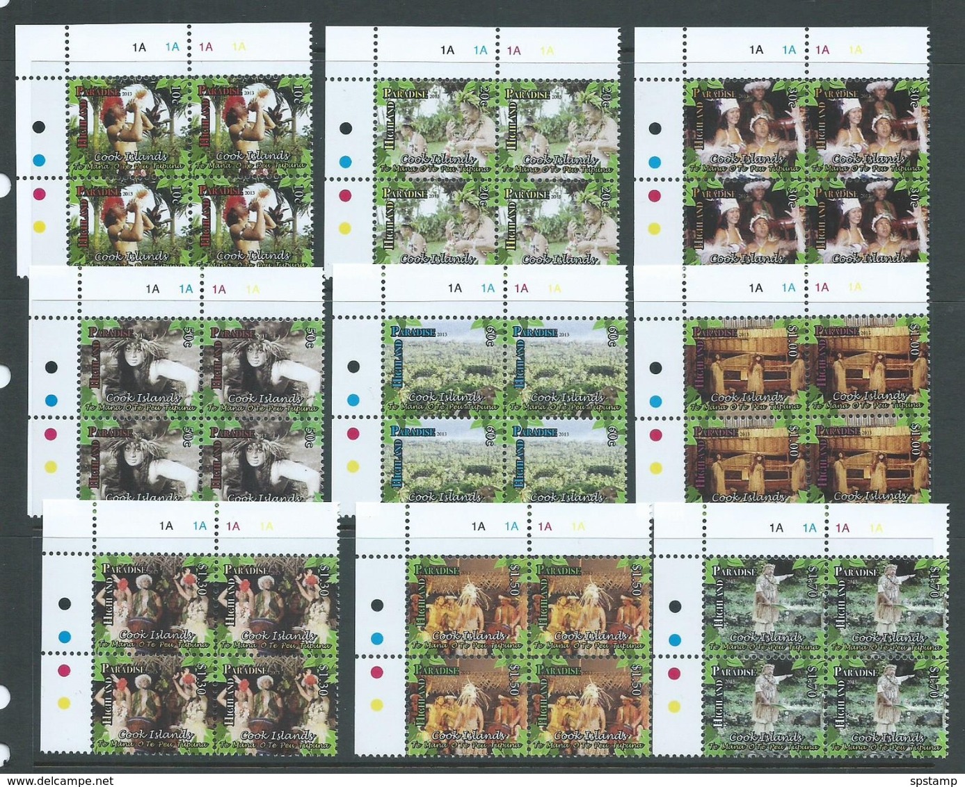 Cook Islands 2014 Highlands Paradise Set 9 As Matched Blocks Of 4 With Plate Numbers MNH - Cook Islands