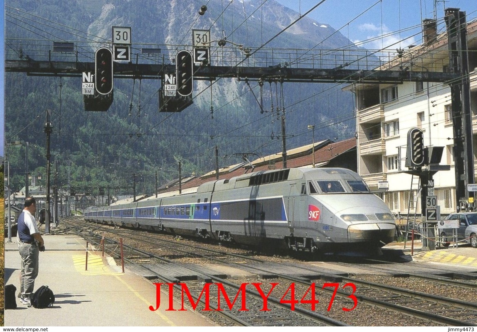 CPM - Le TGV - R. Rame 4504 " Alessandro Manzoni " Paris-Lyon-Milano En Gare De Modane (73)  - Photo R. GIBIAT - - Gares - Avec Trains