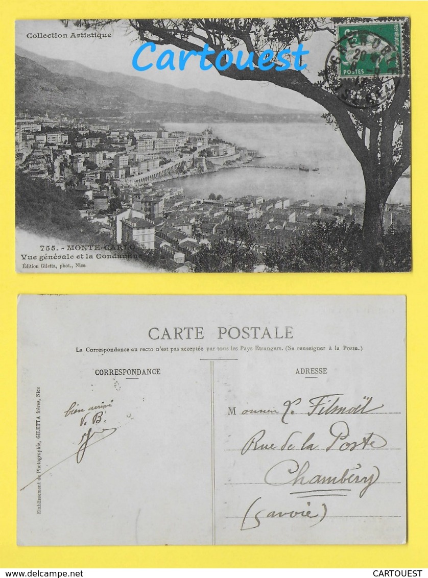 CPA ☺♦♦  MONACO - MONTE CARLO - VUE GÉNÉRALE ET LA CONDAMINE  ♦♦☺  1913 - La Condamine