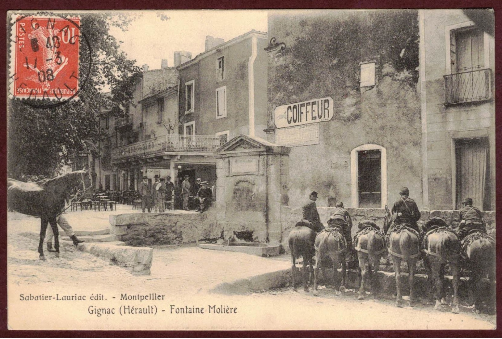 Gignac  Fontaine Molière Animée  Commerce Coiffeur Café - Hérault 34150 - Gignac Arrondissement De Lodève - Gignac