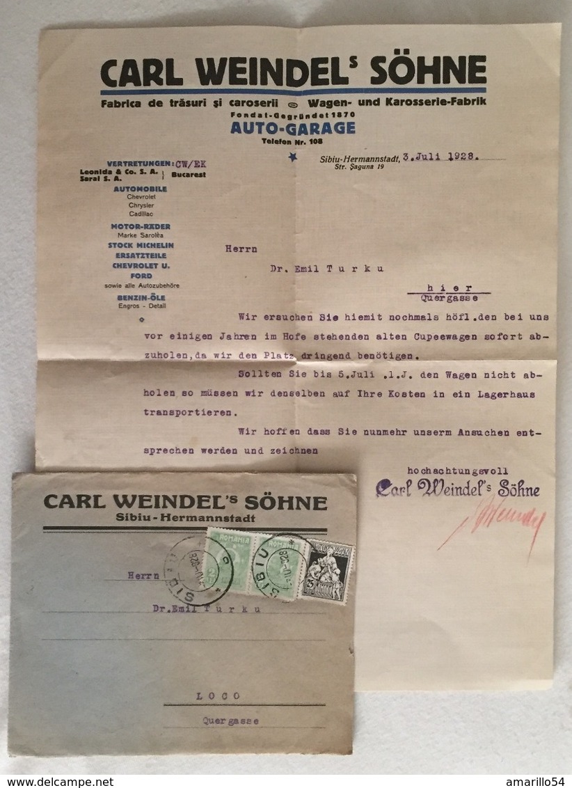 RAR Firmenbrief Karl Weindel Sibiu Hermannstadt 1928 Mit Original Unterschrift - Sonstige & Ohne Zuordnung