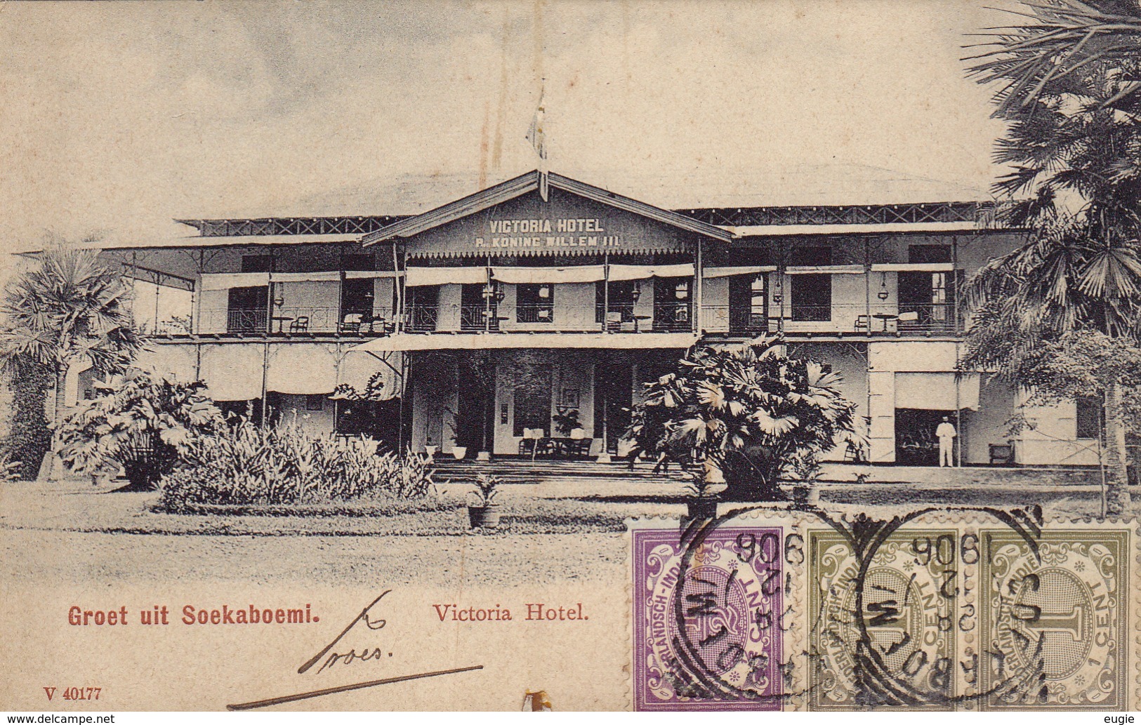 1449/ Ned. Indie, Groet Uit Soekaboemi, Victoria Hotel, 1908 - Indonesien