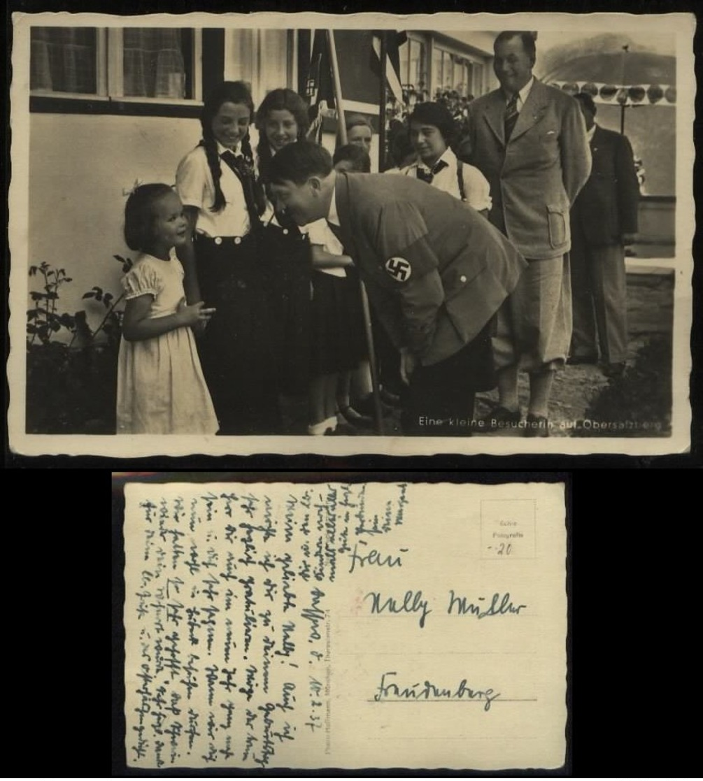 P0333 - DR Propaganda Photo Hoffmann Postkarte Obersalzberg,Adolf Hitler Mit BDM Mädel: Gebraucht Mit Text 1937 - Cartas & Documentos