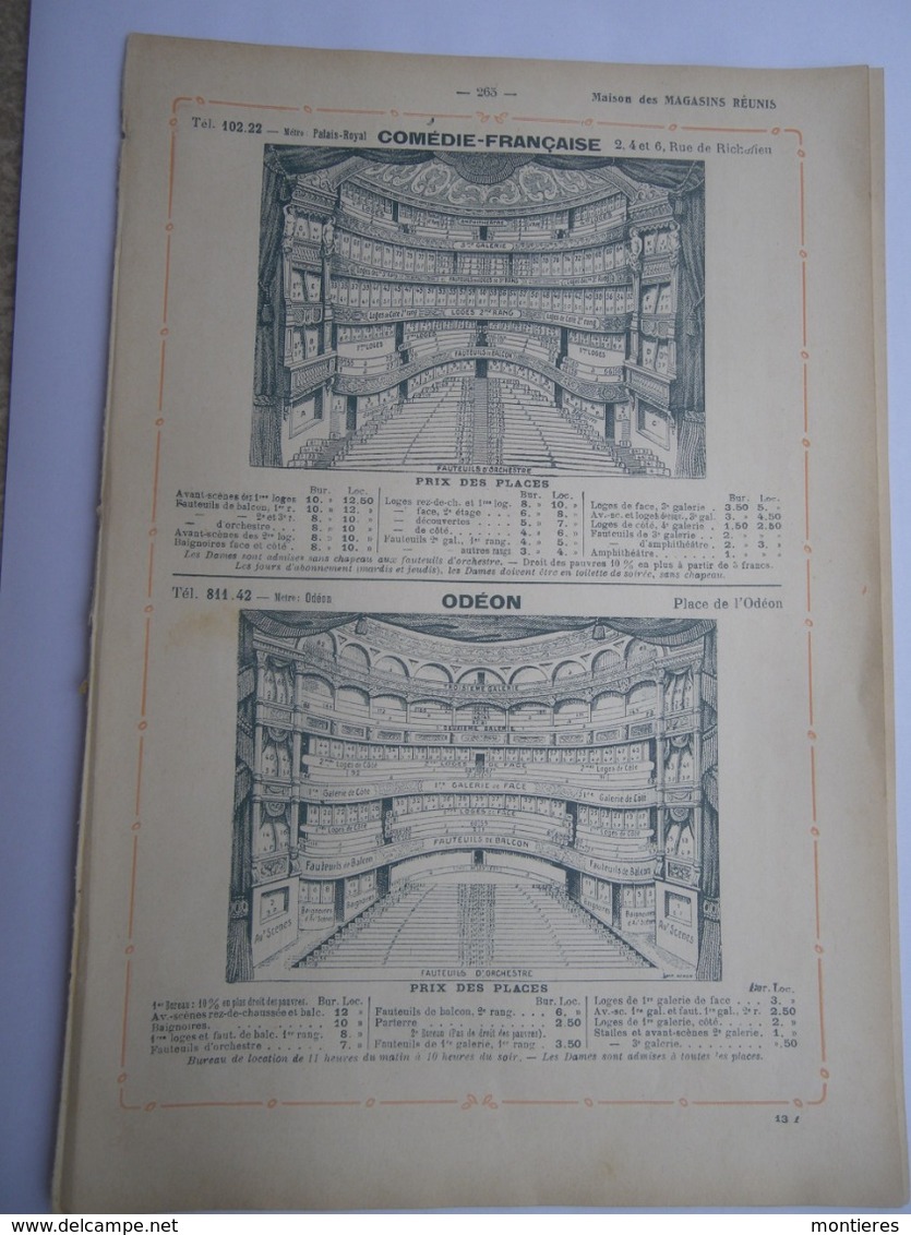 Liste Et Plans Des Salles De Théâtres De Paris Comédie Française Odéon Opéra Bouffes-Parisiens Apollo - Cabarets Bals - Other Plans