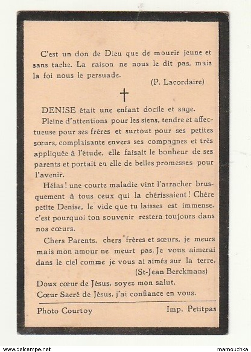 Décès Denise DELHASSE Xhoris 1936 - 1943 - Enfant - Images Religieuses