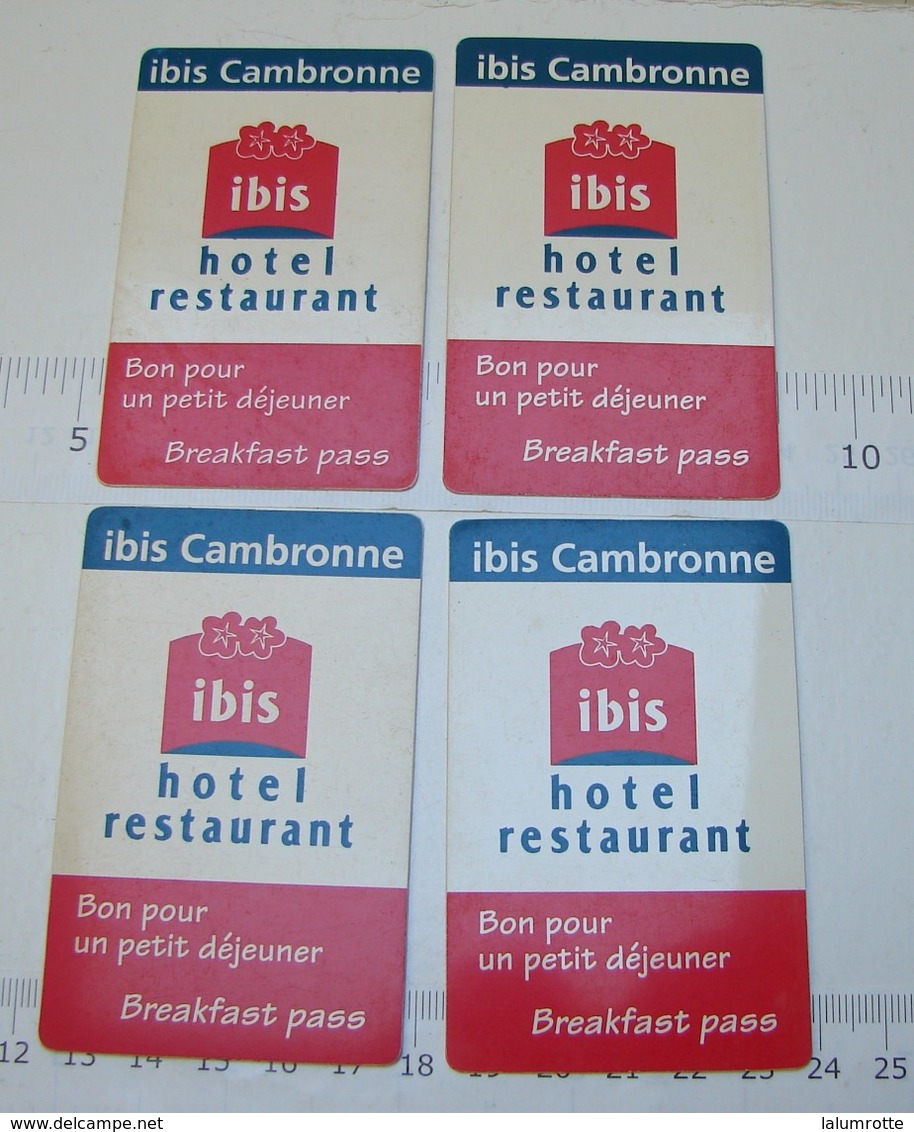 TéCa. 5. Lot De 4 Cartes Bon Un Petit Déjeuner Hôtel Ibis. - Clés D'hôtel